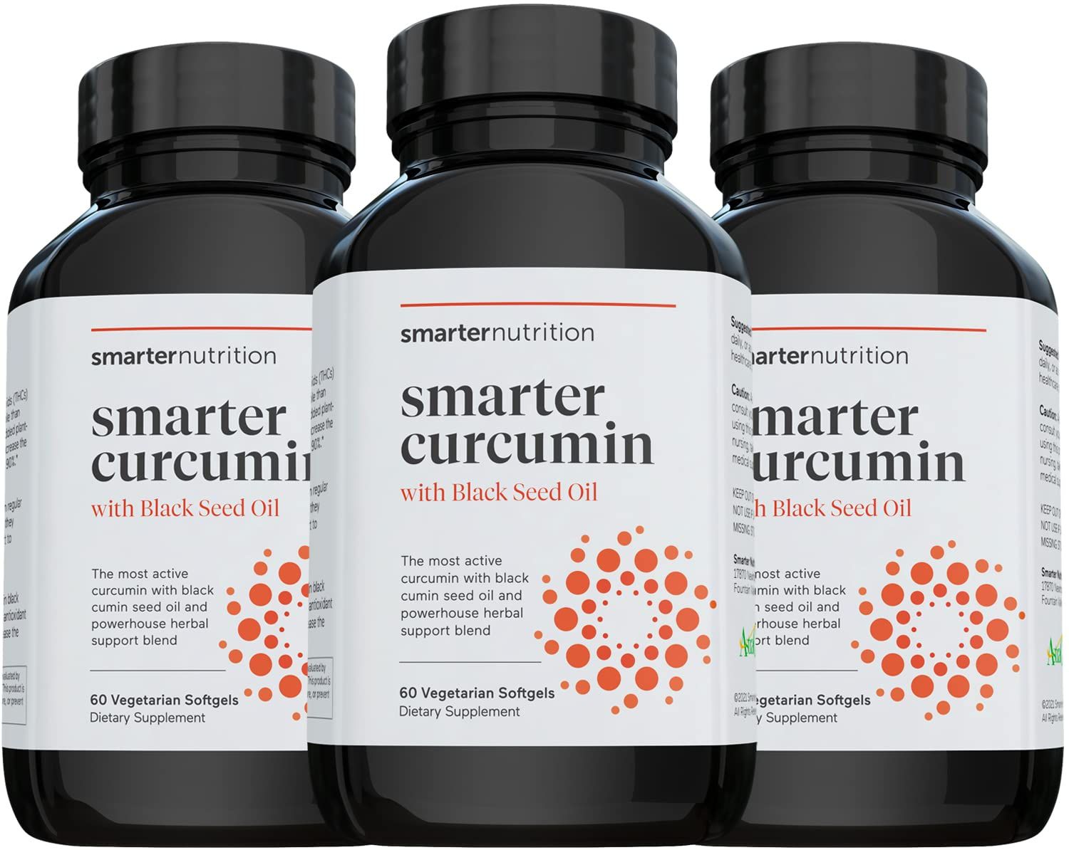 Smarter Nutrition Curcumin Softgels - Potent &amp; Bioavailable, Active Curcumin Standardized to 95% Tetrahydrocurcuminoids with AstraGin Black Cumin Seed Oil &amp; Ginger (60 Count (Pack of 3)