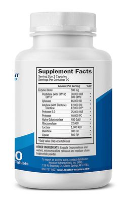Houston Enzymes - TriEnza - 180 Capsules (90 Doses) - Broad-Spectrum Enzymes for Digestive Intolerances - Supports Digestion of Gluten, Casein, Soy, Proteins, Carbohydrates, Sugars, Fats &amp; Polyphenols