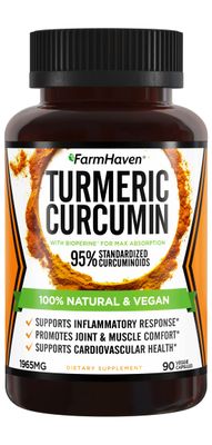 Turmeric Curcumin with BioPerine Black Pepper &amp; 95% Curcuminoids, 1965mg, Maximum Absorption for Joint Support, Non-GMO Turmeric Capsules, Made in USA - 90 Veg Caps