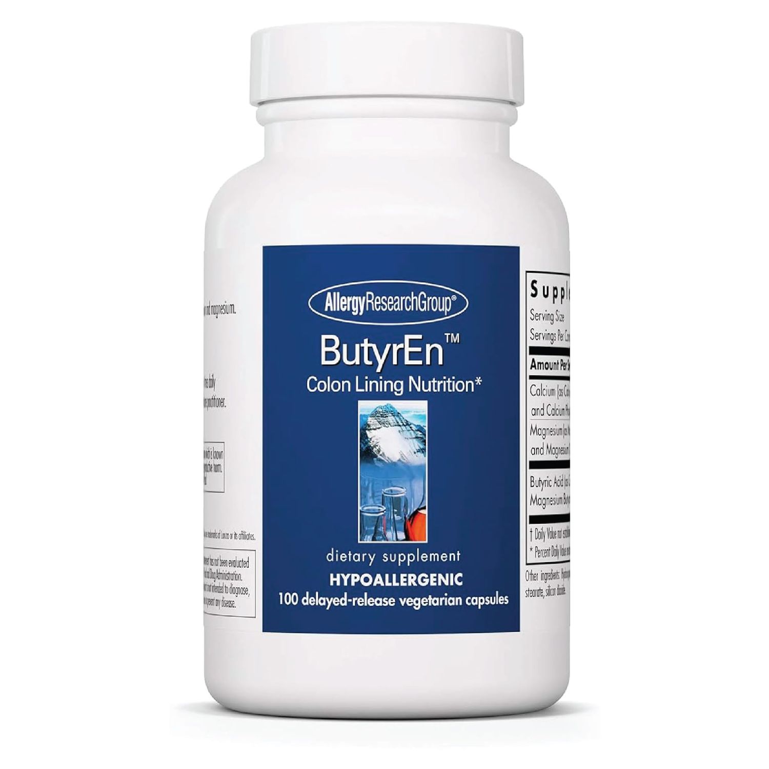 Allergy Research Group ButyrEn Supplement - Butyrate Gut Health Supplement, Colon Lining Nutrition, Butyric Acid, Delayed-Release, Vegetarian Capsules, Gluten Free - 100 Count