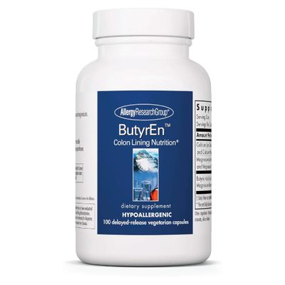 Allergy Research Group ButyrEn Supplement - Butyrate Gut Health Supplement, Colon Lining Nutrition, Butyric Acid, Delayed-Release, Vegetarian Capsules, Gluten Free - 100 Count