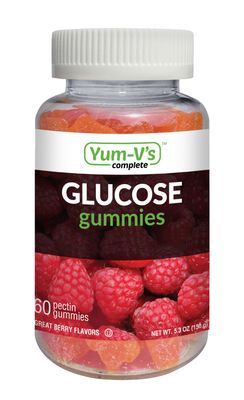 YUM-V&#39;S YumVs Complete Glucose Gummies, Raspberry Flavor, (60 Ct); Chewable Nutritional Supplement for Men and Women, Vegan, Gluten Free, Kosher, Halal