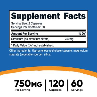 Nutricost Strontium Capsules 750mg, 120 Capsules - Vegetarian, Non-GMO, Gluten Free