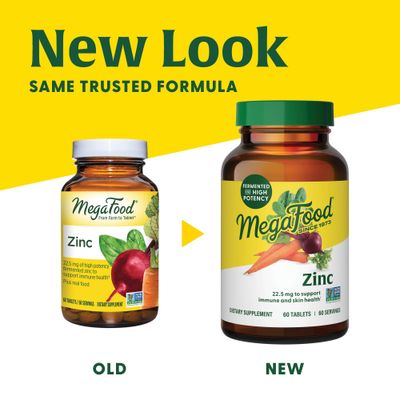 MegaFood Zinc Supplements - Vegan Immune Support Supplement With 22.5 mg High Potency Fermented Zinc - Made With Real Food - Gluten-Free, Kosher - 60 Tablets, 60 Servings