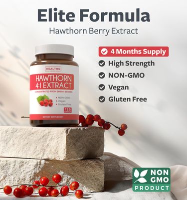 Super Potent Hawthorn Berry Extract Capsules - Hawthorn Berry Supplement Made from Extra Strength Concentrate to Support Heart and Digestive Health - Vegan Non-GMO &amp; Gluten Free (4 Month Supply)