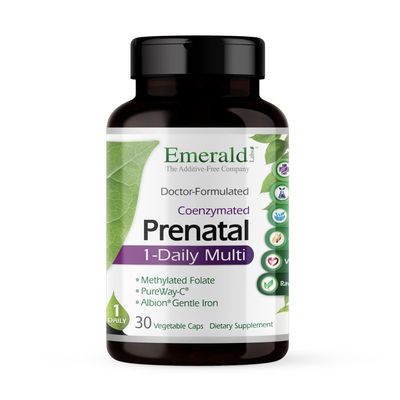 Emerald Labs Prenatal 1-Daily Multi - Prenatal Multivitamin with Methylated Folate, Iron, Whole-Food Blend &amp; More - Soy-Free, Gluten-Free - 30 Vegetable Capsules