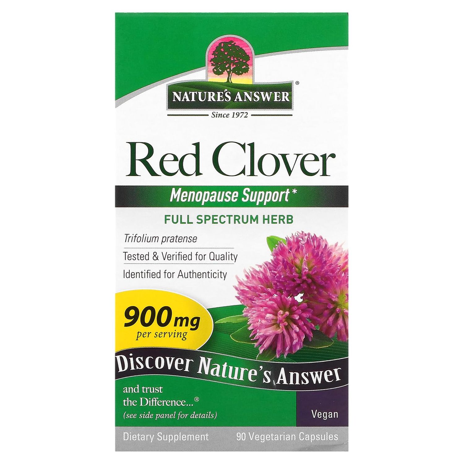 Nature&#39;s Answer Red Clover (Trifolium Pratense) | Ideal for Menopause | Full Spectrum Herb Organic | High Strength Dietary Supplement | Kosher, Gluten-Free, Non-GMO, Vegetarian &amp; Vegan (90 Capsules)
