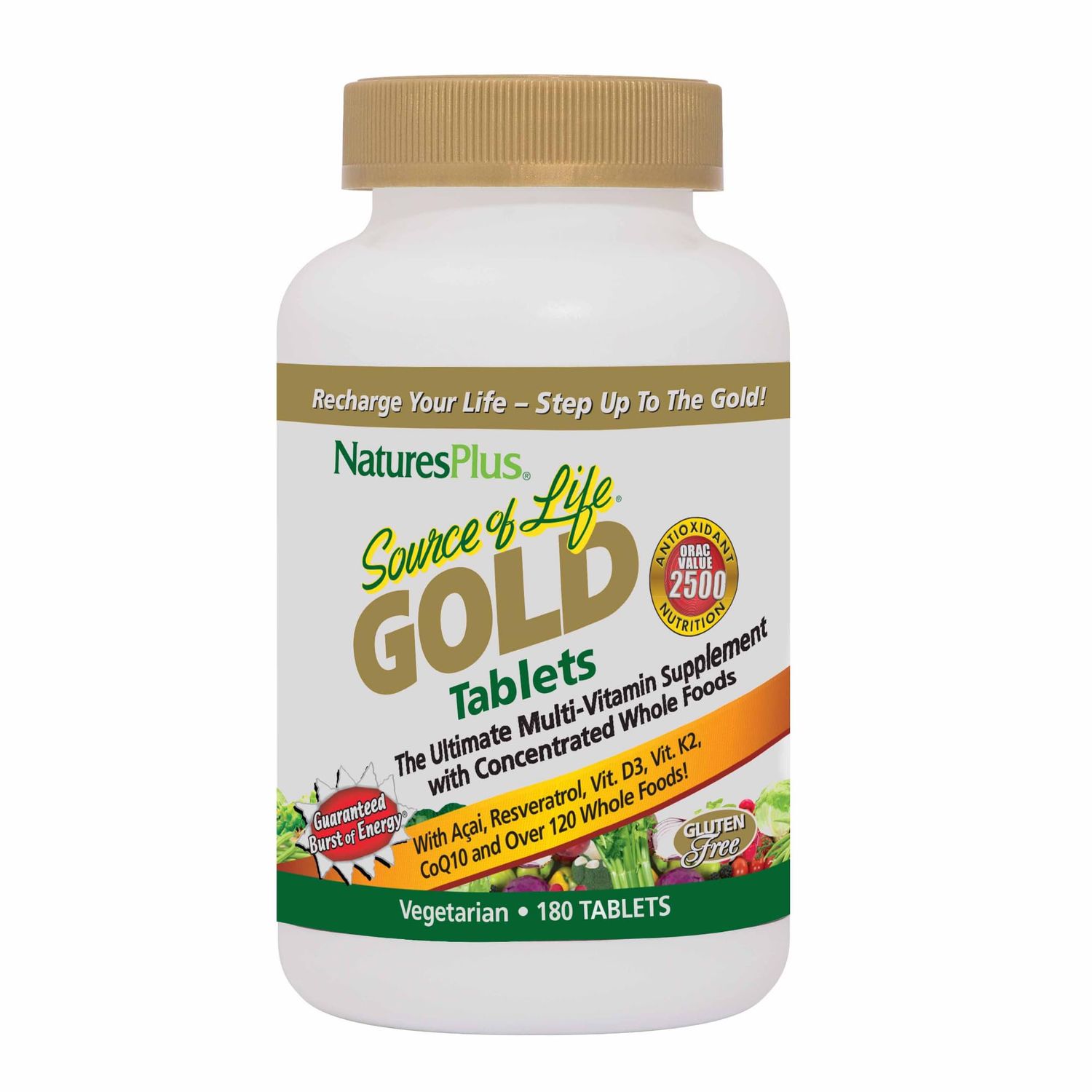 Source of Life Gold Multivitamin - 180 Tablets - Blood Support, Bone Support, Healthy Immune System - Includes Vitamins D3, B12, K2 &amp; Over 120 Whole Food Nutrients - 60 Servings