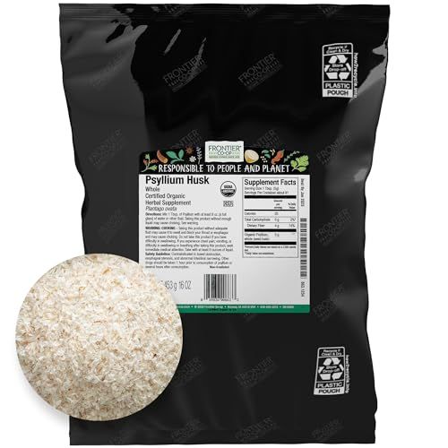 Frontier Co-op Organic Psyllium Husk 1lb - Whole Psyllium Husk, Organic &amp; Kosher - Psyllium Husk Fiber for Baking, Psyllium Nutritional Supplement for Digestion, Psyllium Husk Powder Bulk