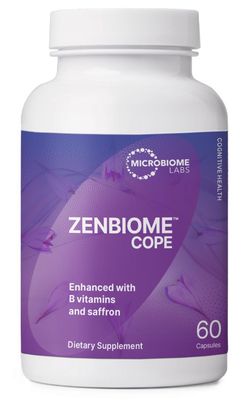 Microbiome Labs Zenbiome COPE - Probiotic Mood Support Supplement with Vitamin B6, B12 &amp; Saffron Extract - Gut Health Probiotics for Women &amp; Men - Support The Gut-Brain Axis (60 Capsules)