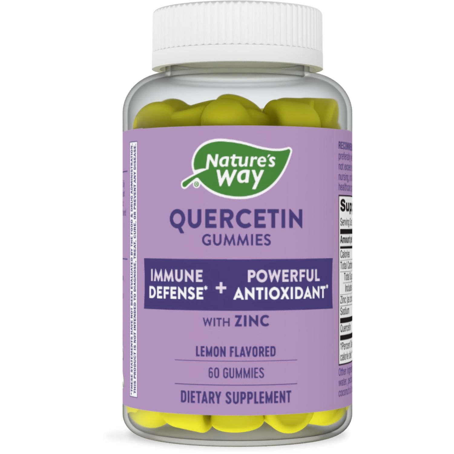 Nature&#39;s Way Quercetin Gummies with Zinc, Immune Defense Support*, Powerful Antioxidant*, Lemon Flavored, 60 Gummies