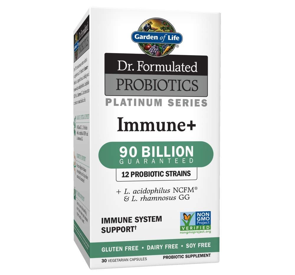 Garden of Life Dr. Formulated Probiotics Platinum Series Immune+ 90 Billion CFU Guaranteed, One a Day Probiotic Supplement Acidophilus &amp; Rhamnosus, Vegan, Non-GMO Immune System Support, 30 Capsules