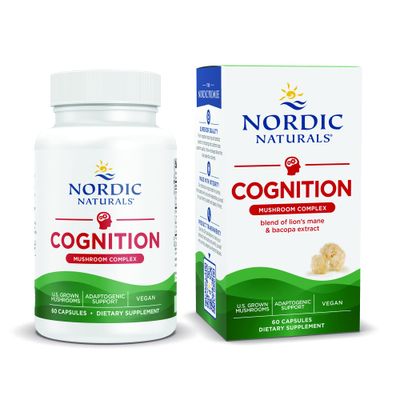Nordic Naturals Cognition Mushroom Complex, Unflavored - 60 Capsules - Brain, Memory &amp; Mood Support - Blend of Lions Mane Mushroom &amp; Bacopa Extract - Non-GMO - Certified Vegan - 30 Servings