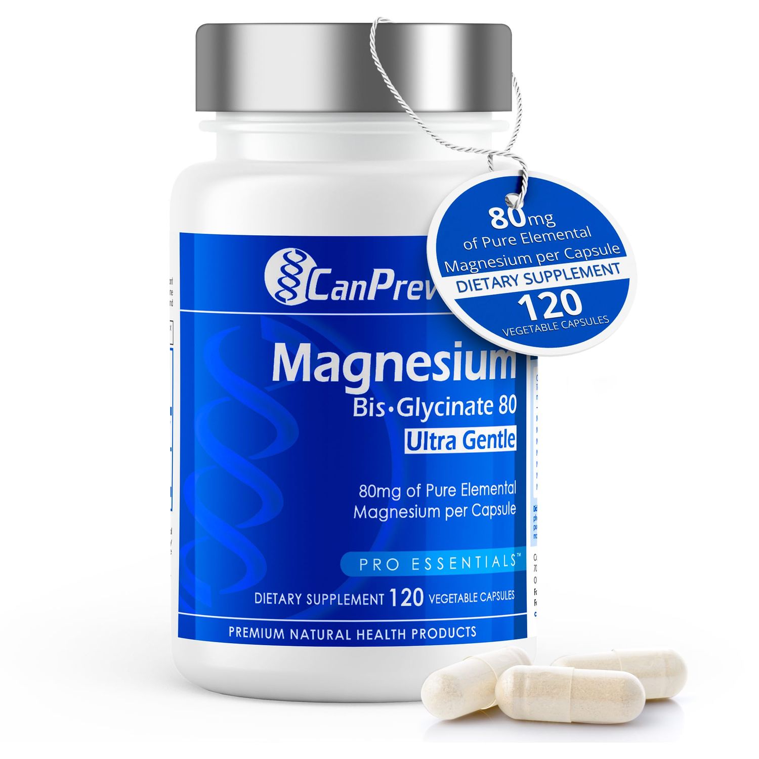 CanPrev - Magnesium Biglycinate Chelated 80 mg Ultra Gentle 120 Caps - Muscle Health, Bone Health and Cramp Relief- 3rd Party Tested - Formulated &amp; Made in Canada