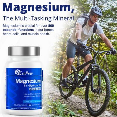 CanPrev - Magnesium Biglycinate Chelated 80 mg Ultra Gentle 120 Caps - Muscle Health, Bone Health and Cramp Relief- 3rd Party Tested - Formulated &amp; Made in Canada