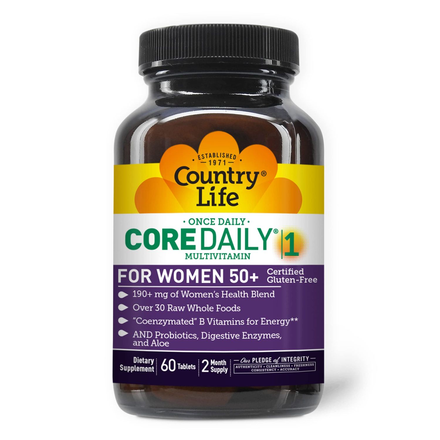 Country Life CORE Daily-1 for Women 50+ Multivitamin - Formulated for Women Over 50, Complete Daily Nutrition with Women&#39;s Health Blend, Coenzymated B Vitamins, Probiotics, and Digestive Enzymes