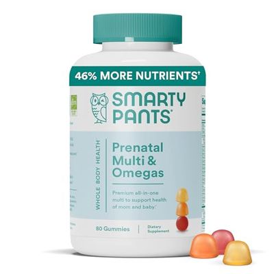 SmartyPants Prenatal Vitamins for Women, Multivitamin Gummies: Omega 3 Fish Oil (EPA/DHA), Biotin, Methylfolate, Vitamin D3, C, Vitamin B12, B6, Vitamin A, K &amp; Zinc, 80 Count (20 Day Supply)
