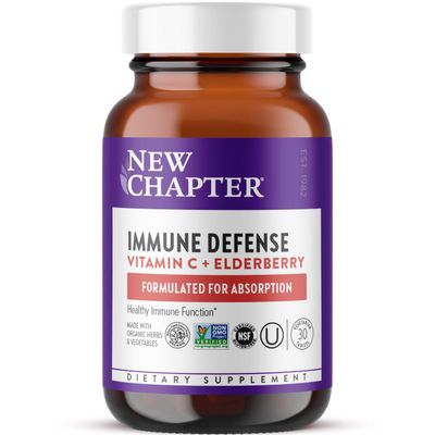 New Chapter Vitamin C Immune Defense Supplement + Elderberry - Excellent Source of Vitamin C, One Daily Tablet for Healthy Immune Support, Made with Organic Herbs, Non-GMO, Gluten Free, 30 ct