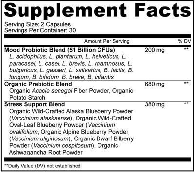 Amen Mood Probiotic Supplement 51 Billion CFU - Organic Prebiotics and Probiotics - Acidophilus Probiotic Pills, Fibers - Mood Organic Ashwagandha, Blueberries - Vegan &amp; Non-GMO - 60 Capsules