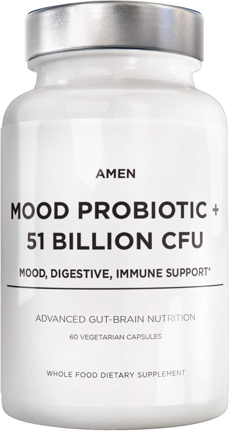 Amen Mood Probiotic Supplement 51 Billion CFU - Organic Prebiotics and Probiotics - Acidophilus Probiotic Pills, Fibers - Mood Organic Ashwagandha, Blueberries - Vegan &amp; Non-GMO - 60 Capsules