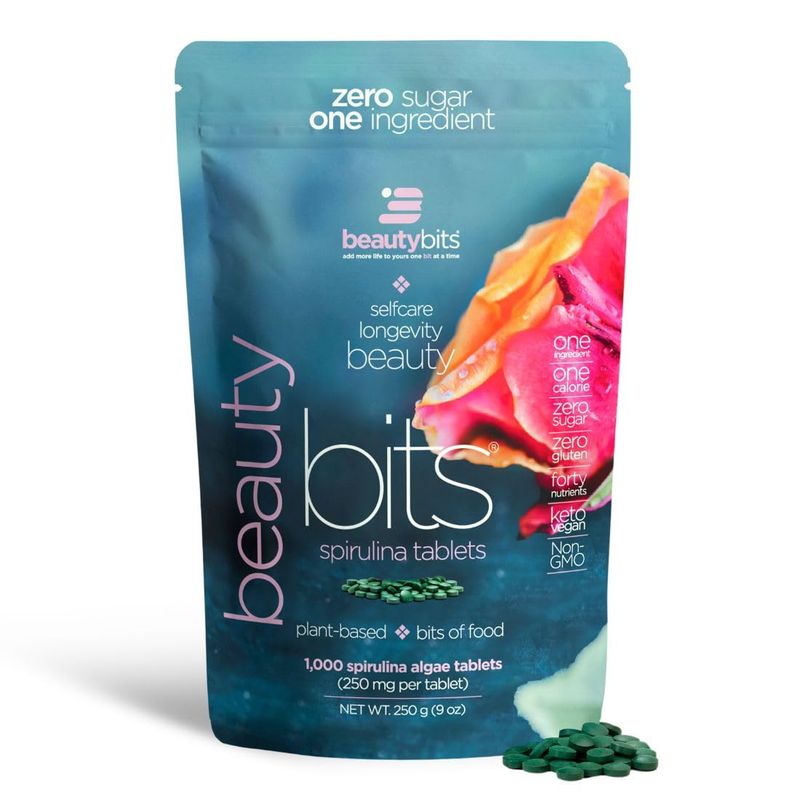 BEAUTYbits - Organic Spirulina Tablets - Algae Superfood - Collagen, Protein, Chlorophyll - Hair, Nails, &amp; Skin Care - Vegan, Keto, Gluten Free - Self Care - Skincare Beauty Gifts - 1000 Tablet Bag