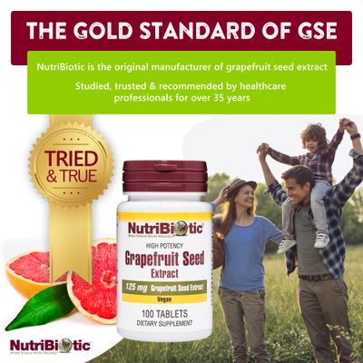 NutriBiotic - Grapefruit Seed Extract Tablets 125mg, 100 Count | Premium Grade GSE with Bioflavonoids | Potent Immune &amp; Overall Health Support | Easy to Swallow | Vegan, Gluten Free, Non-GMO