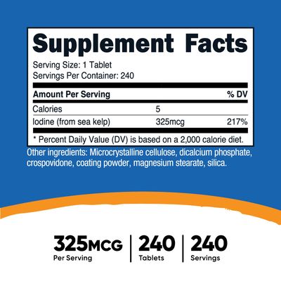 Nutricost Iodine (Natural Iodine from Sea Kelp) 325mcg, 240 Tablets - Non-GMO, Gluten Free