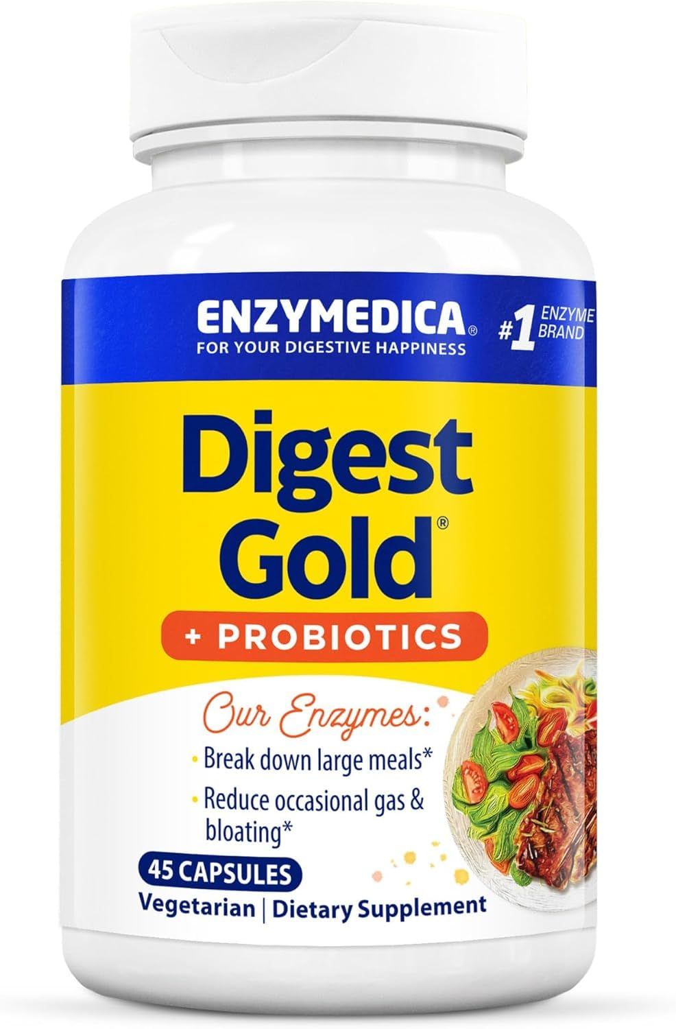 Enzymedica Digest Gold + Probiotics, 2-in-1 Formula for Gut Health, Digestive Enzymes &amp; 1.5 Billion Active Probiotic Cultures, 45 Count