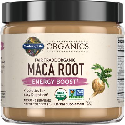Garden of Life Organics Fair Trade Gelatinized Peruvian Maca Root Energy Boost 7.93 oz (225g) Powder with Probiotics, Certified Organic, Non-GMO, Vegan &amp; Gluten Free Herbal Supplements