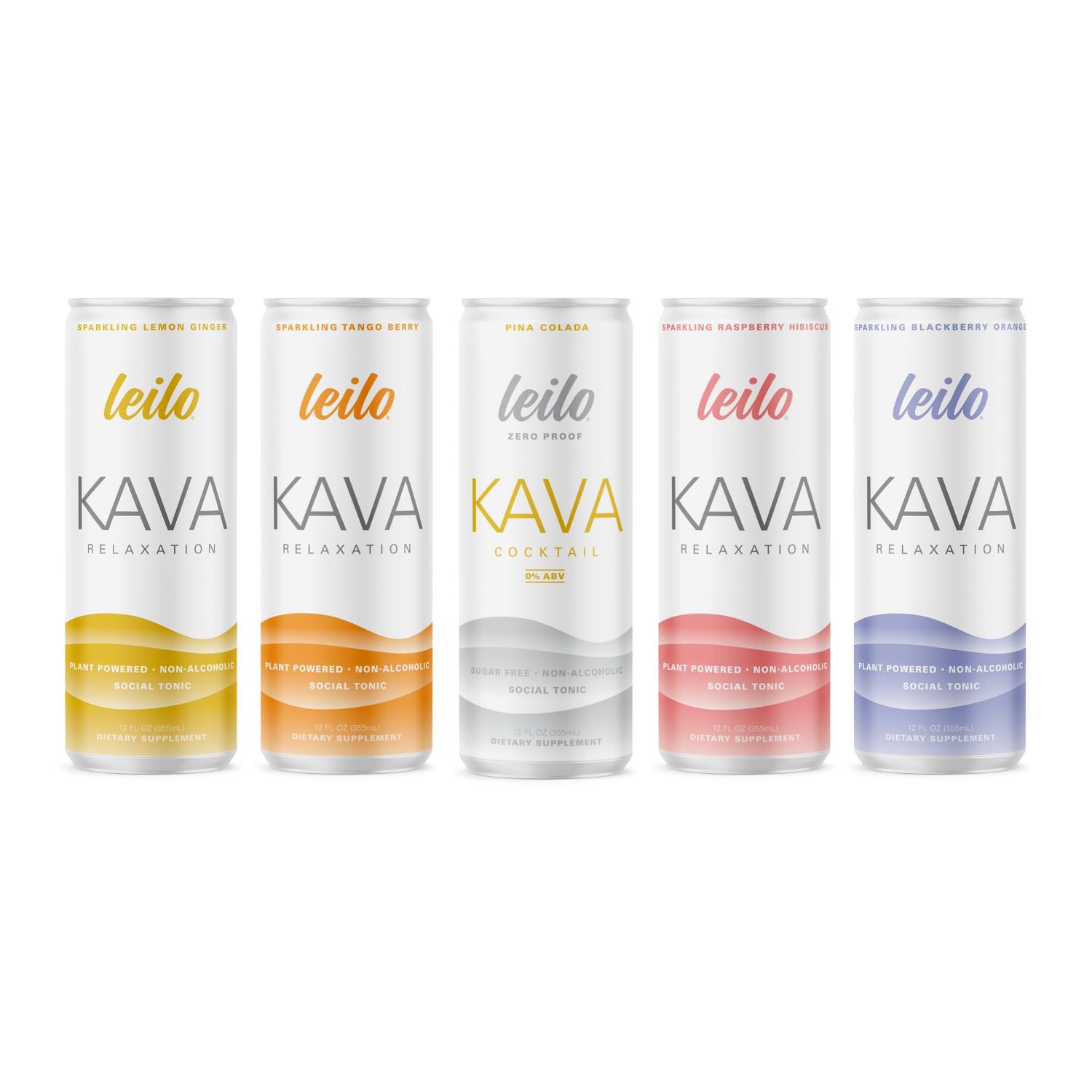 Leilo Calm in a Can | Sparkling Relaxation Drink with Kava | All Natural &amp; Gluten Free | Sunset Variety + Lite, 12 ounce, Pack of 6 | Packaging May Vary