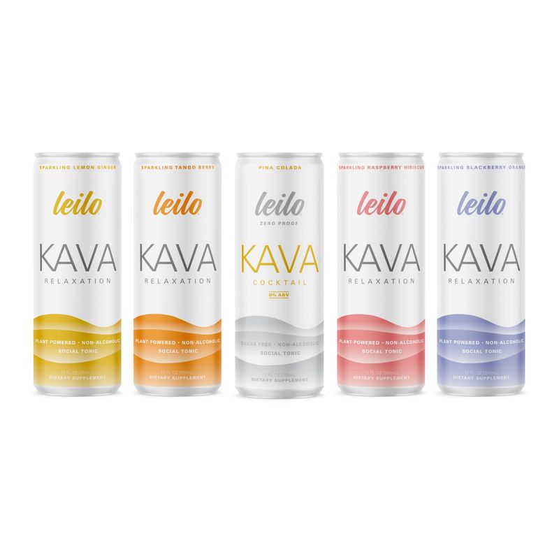 Leilo Calm in a Can | Sparkling Relaxation Drink with Kava | All Natural &amp; Gluten Free | Sunset Variety + Lite, 12 ounce, Pack of 6 | Packaging May Vary