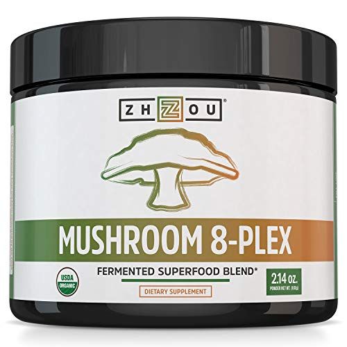 Zhou Nutrition 8-Plex Organic Mushroom Powder, Support Cognitive and Immune Health, Increase Energy, Endurance &amp; Overall Wellness, Lions Mane, Reishi &amp; Turkey Tail, 30 Servings - 2.14 Oz