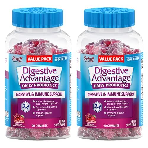 Digestive Advantage Probiotic Gummies for Digestive Health, Daily Probiotics for Women &amp; Men, Support for Occasional Bloating, Minor Abdominal Discomfort &amp; Gut Health, 2x90ct Bottles Superfruit