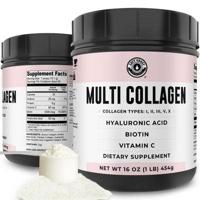 Multi Collagen Peptides Powder Types I, II, III, V, X Collagen with Hyaluronic Acid, Biotin Powder, Vitamin C, Multi Collagen Protein Powder For Skin Hair Nails Joints and Gut Health - Keto, Non-GMO