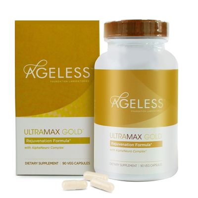AGELESS: UltraMAX Gold Capsules, HGH Anti-Aging Supplement for Women, Slows Cellular Aging, Supports Immune Health, Smoother Skin Tone and Restorative Sleep, Weight Management, 90 Capsules