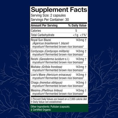 Host Defense Stamets 7-7 Species Blend - Mushroom Supplement for Immune Support - Includes Royal Sun Blazei, Cordyceps, Reishi, Maitake, Lion's Mane, Chaga & Mesima - 60 Capsules (30 Servings)*