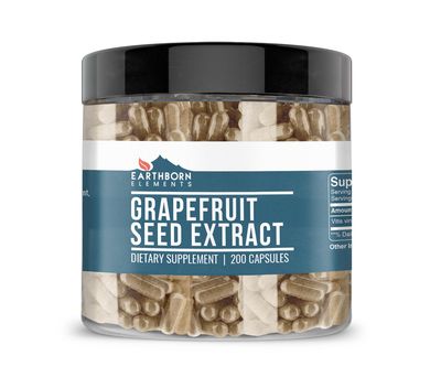 Earthborn Elements Grapefruit Seed Extract 200 Capsules, Pure &amp; Undiluted, No Additives