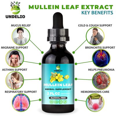 Undelio's Herbal Mullein Leaf Extract - Organic & Alcohol-Free Tincture for Respiratory, Lung, Sleep & Digestive Support - Non-GMO, Vegan - 2 fl. Oz for Immune Health & Lung Detox