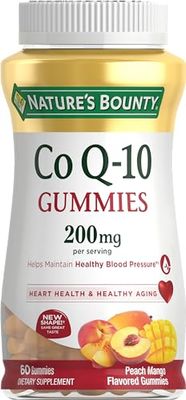 Nature&#39;s Bounty CoQ10 Gummies, Supports Heart Health, CoQ10 200 mg per serving, 60 Gummies, Peach Mango Flavour