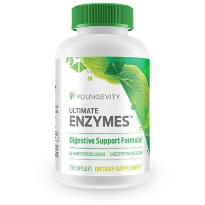 Youngevity Ultimate Enzymes - Multi Enzymes for Digestion, Gas &amp; Bloating Relief - Betaine HCl, Ox Bile, Pancreatine 10X, Papain 6M, Pepsin 1:3000 (120 Capsules)