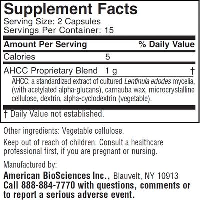 American BioSciences ImmPower, AHCC Mushroom Extract Immune System Support - Immune Support Supplement for Adults - Supports Cytokine Function - 30 Vegetarian Capsules, 500mg/capsule