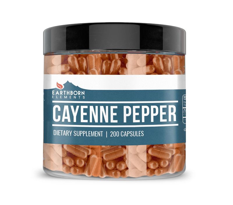 Earthborn Elements Cayenne Pepper 200 Capsules, Pure &amp; Undiluted, No Additives