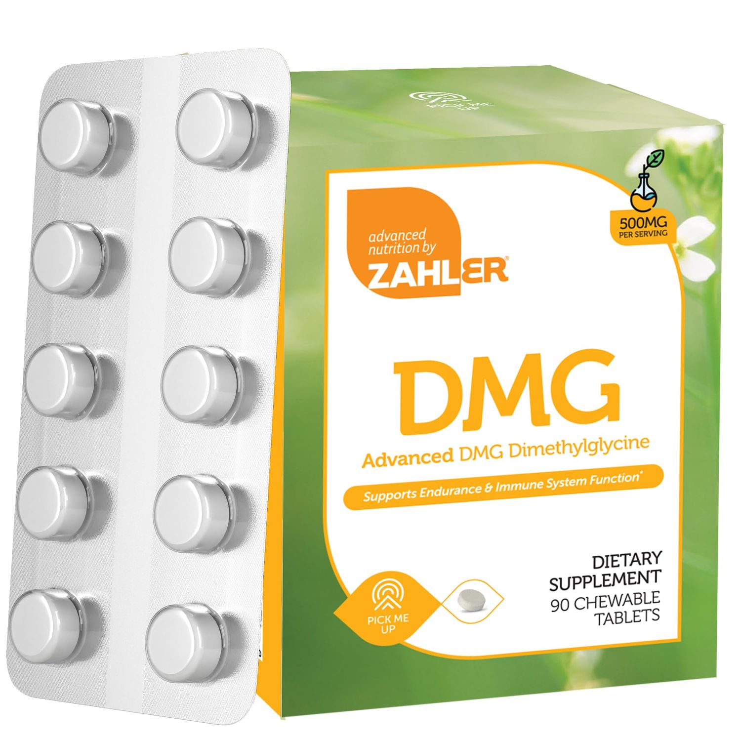 Zahler DMG 500mg - DMG Dimethylglycine Supplement for Endurance &amp; Immune System Support - DMG Supplements with Amino Acid Glycine - Nootropic Brain Supplement - Kosher 1 a Day Tablets 90 Count