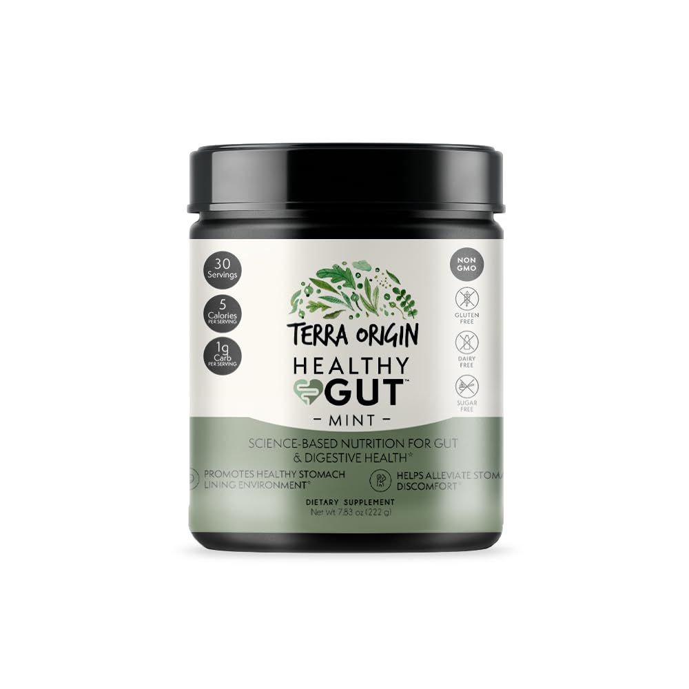 TERRA ORIGIN Healthy Gut Mint Flavor |30-Servings with L-Glutamine, Zinc, Glucosamine, Slippery Elm Bark, Marshmallow Root and More!