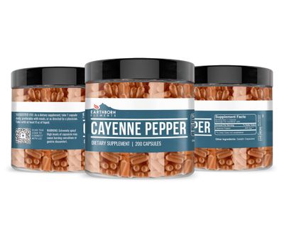Earthborn Elements Cayenne Pepper 200 Capsules, Pure &amp; Undiluted, No Additives