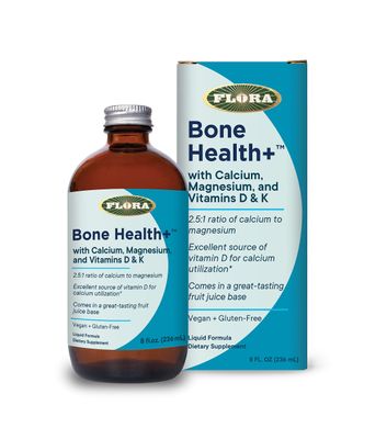 Flora - Bone Health+ with Calcium, Magnesium and Vitamins D &amp; K, 2.5:1 Ratio of Calcium to Magnesium, Vegan, Gluten-Free Fruit Juice Base, 8-fl. oz. Glass Bottle