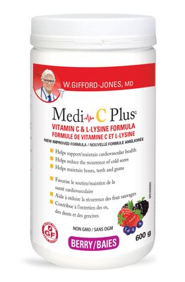 Dr. Gifford-jones Preferred Nutrition Medi-C Plus Vitamin C &amp; L-lysine Formula Berry Flavour 600g
