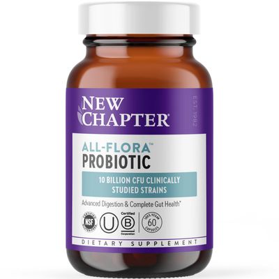 New Chapter Probiotic All-Flora - 60 ct (2 Month Supply) for Advanced Digestion &amp; Complete Gut Health with Prebiotics + Postbiotics, Clinically Studied Strains, 100% Vegan, Non-GMO, Shelf Stable