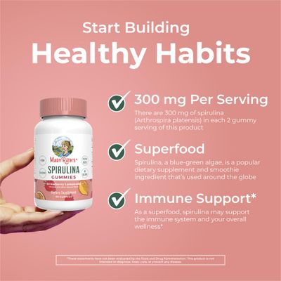 MaryRuth Organics Spirulina Gummies Made with Organic Spirulina | Superfood Gummies for Ages 14+ | Vegan | Non-GMO | 90 Count