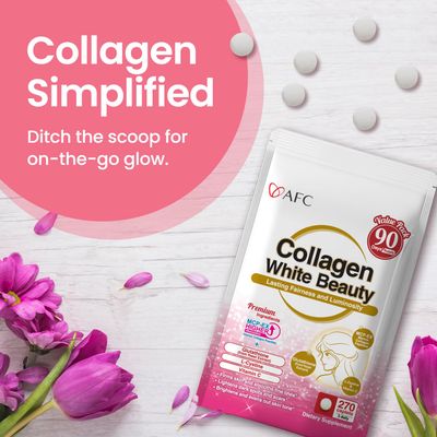 AFC Japan Collagen White Beauty with Marine Collagen Peptide, Glutathione, L-Cystine - 1.5X Better Absorption Than Other Collagen - for Skin Firmness & Whitening- 90 Days Supply's